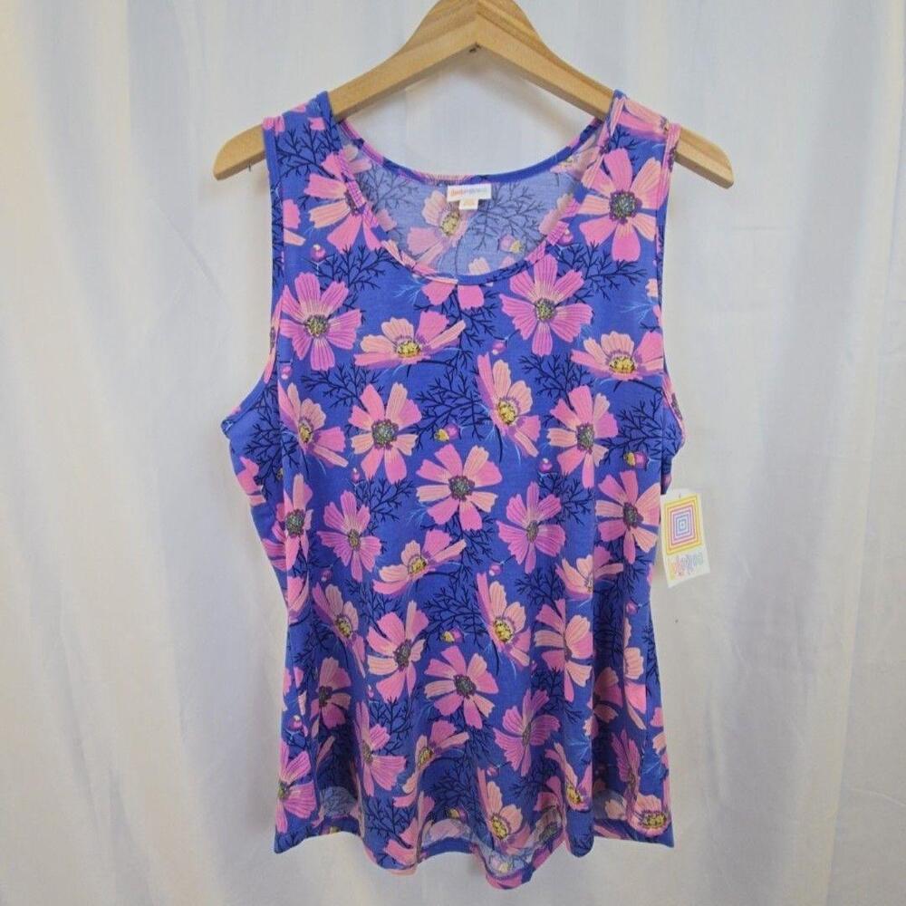 LuLaRoe Tank Top Womens 3XL Blue Pink Floral Scoop Neck Sleeveless Jersey Knit